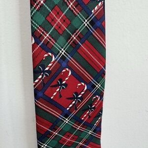Town Craft 100% Silk Vintage USA Made Red Tartan Plaid Holiday Preppy Men Tie